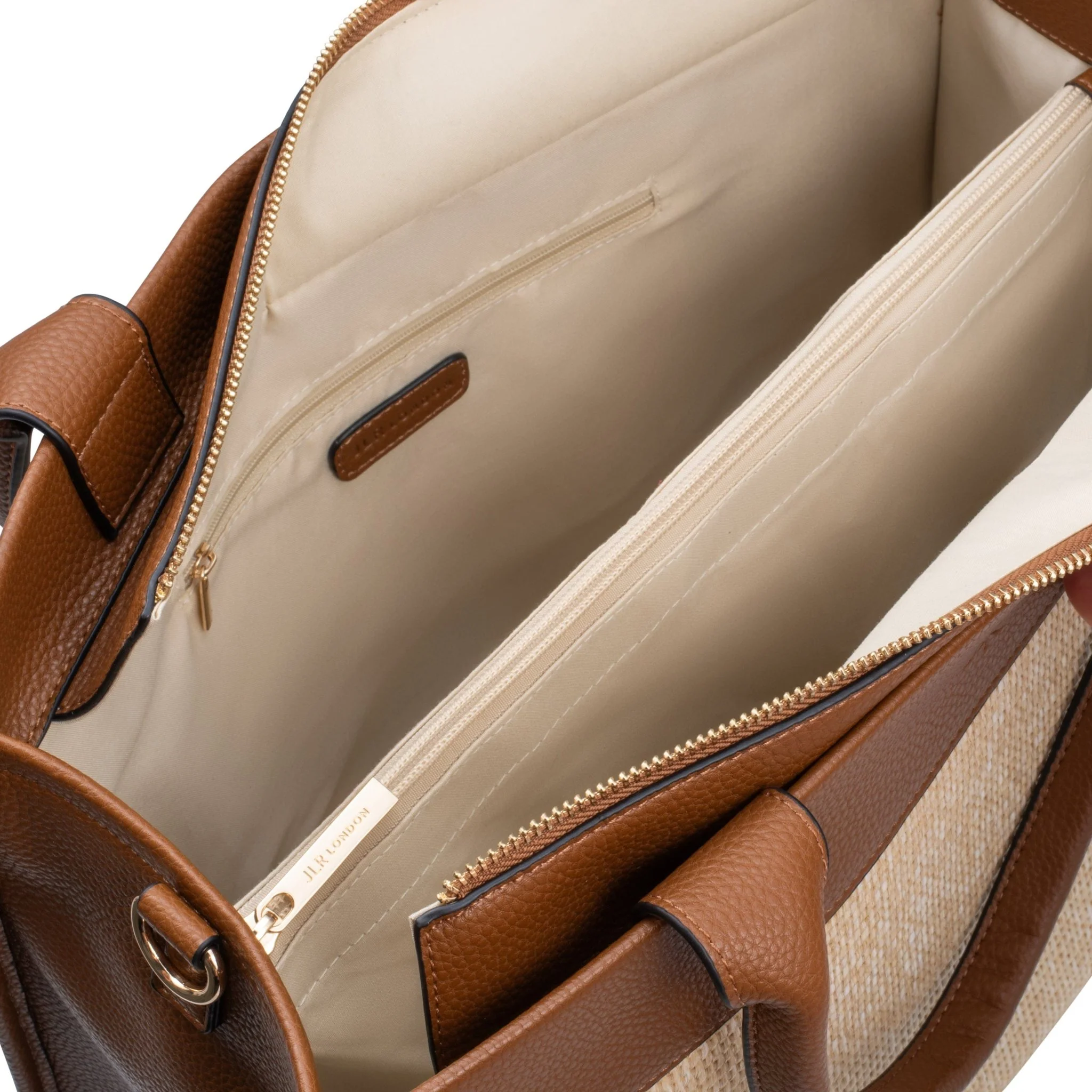 Capri Maxi Tan Luxe Vegan Leather and Raffia Tote Bag -Tan - Image 5