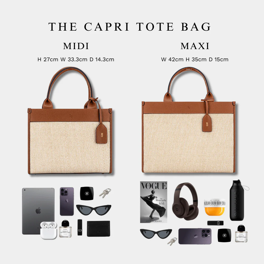 Capri Maxi Tan Luxe Vegan Leather and Raffia Tote Bag -Tan - Image 4