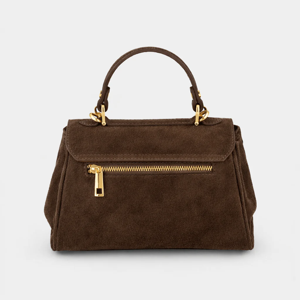 Lucca Top Handle Luxe Suede Tote Bag - Dark Brown - Image 5