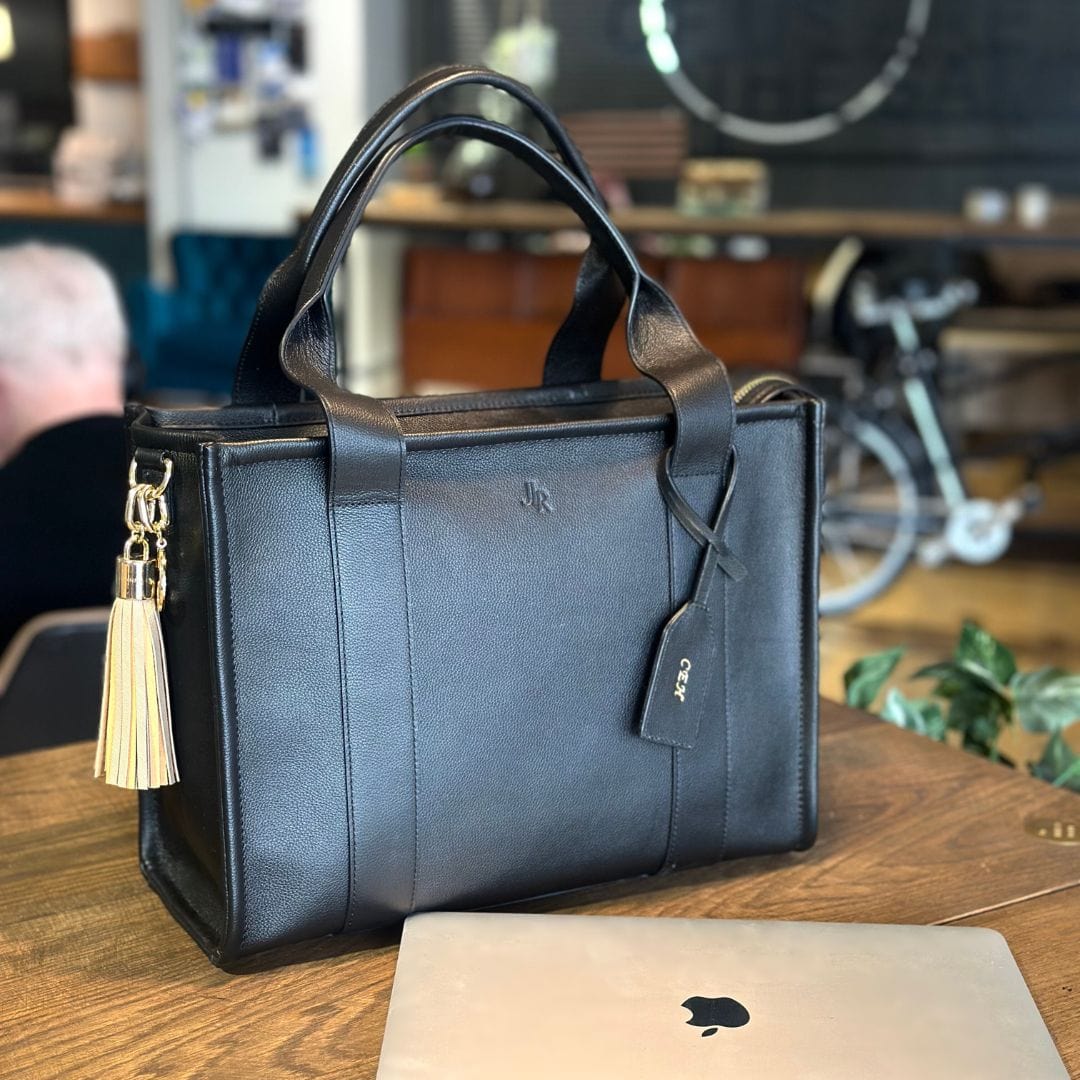Medium Taylor Luxe Leather Tote Bag- Black - Image 12