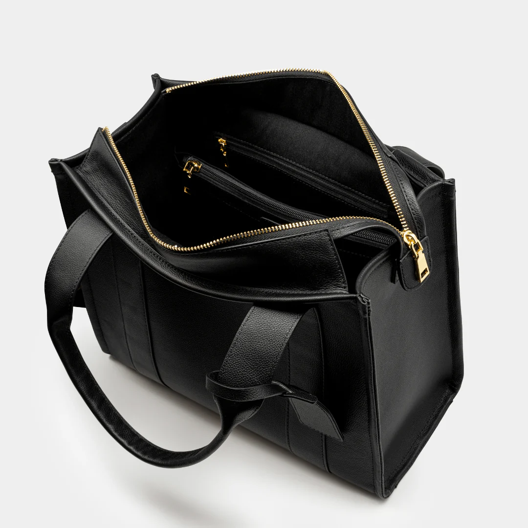 Medium Taylor Luxe Leather Tote Bag- Black - Image 16