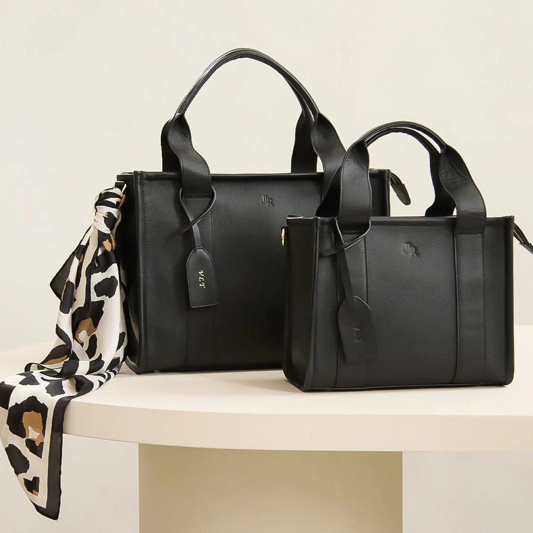 Medium Taylor Luxe Leather Tote Bag- Black - Image 5