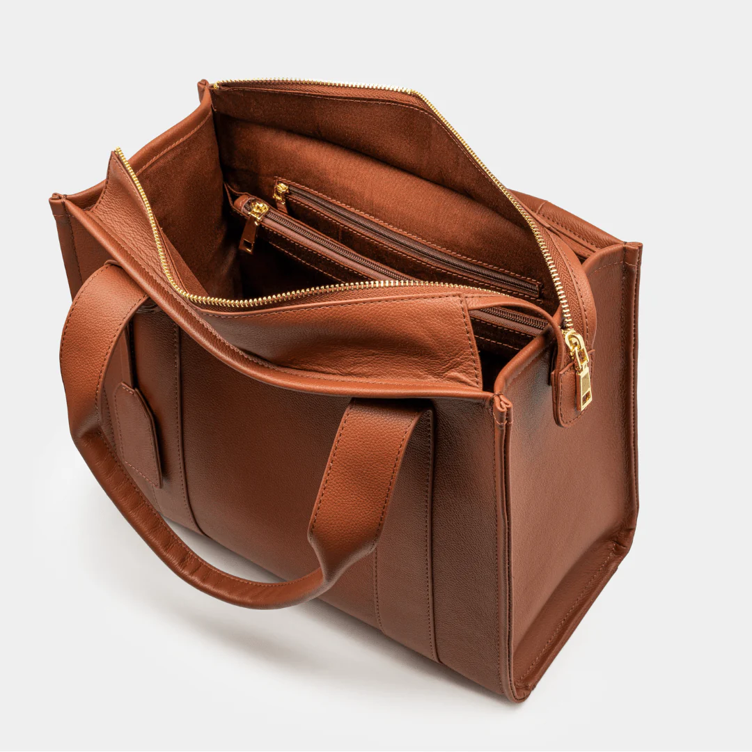 Medium Taylor Luxe leather Tote bag - Tan - Image 9