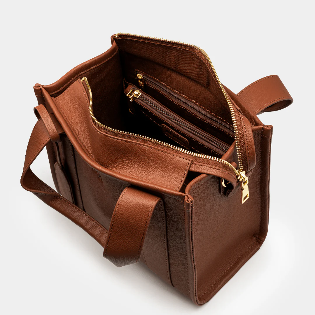 Mini Taylor Luxe Leather Tote Bag - Tan - Image 9