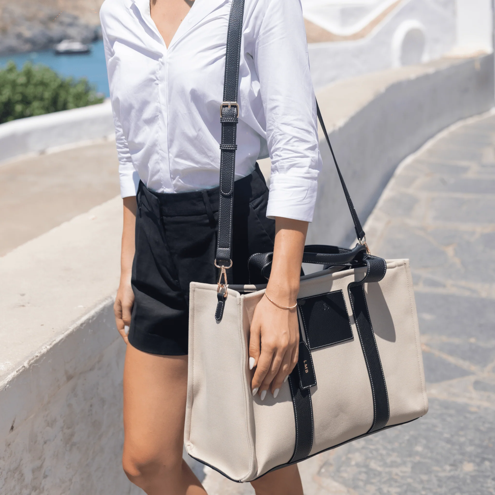 Porto Maxi Luxe Vegan Leather And Canvas Tote Bag - Black - Image 10