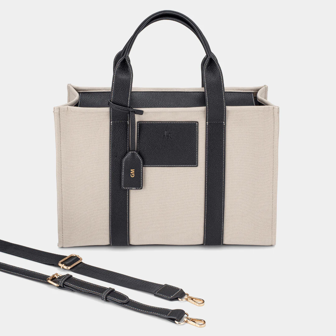 Porto Maxi Luxe Vegan Leather And Canvas Tote Bag - Black - Image 5