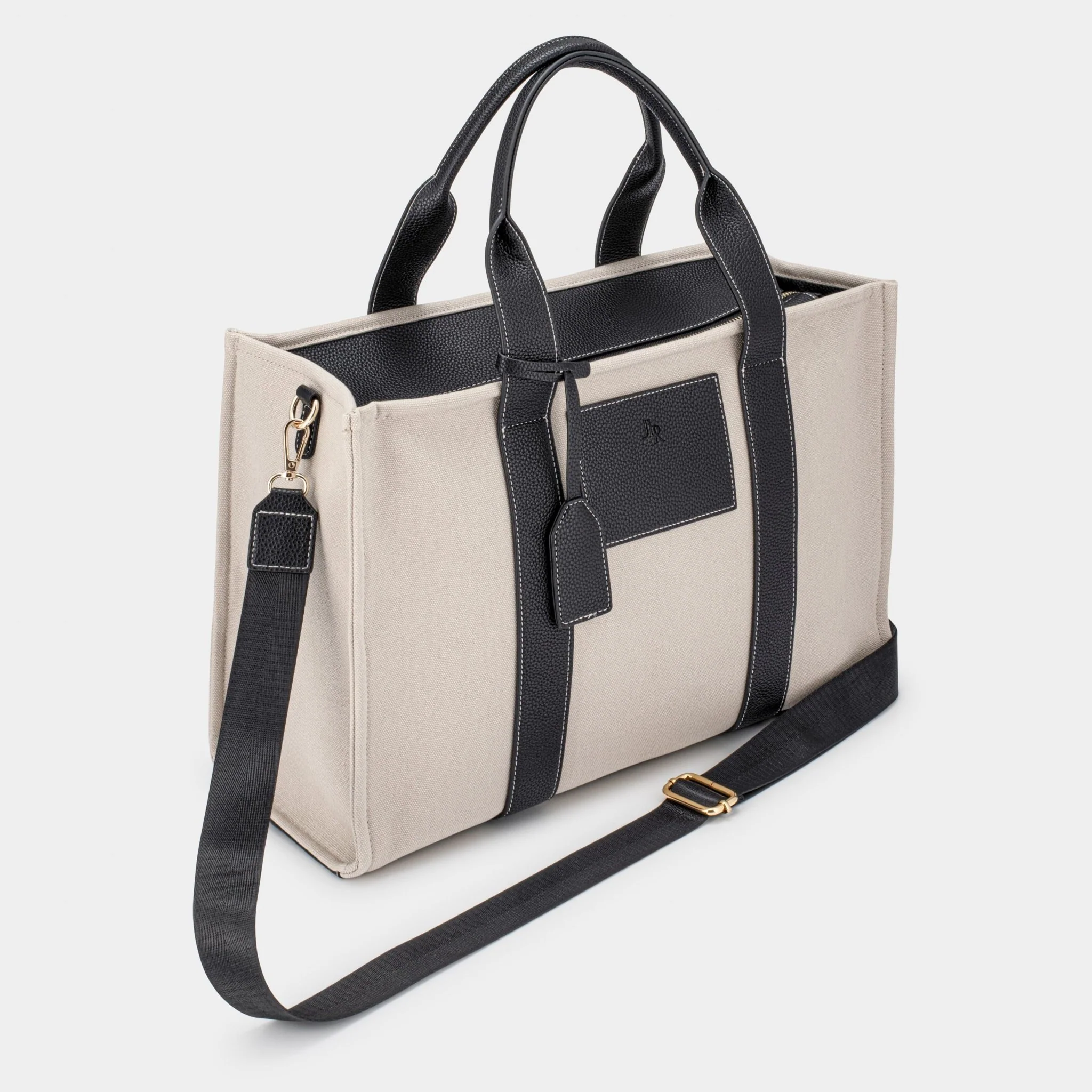 Porto Maxi Luxe Vegan Leather And Canvas Tote Bag - Black - Image 6