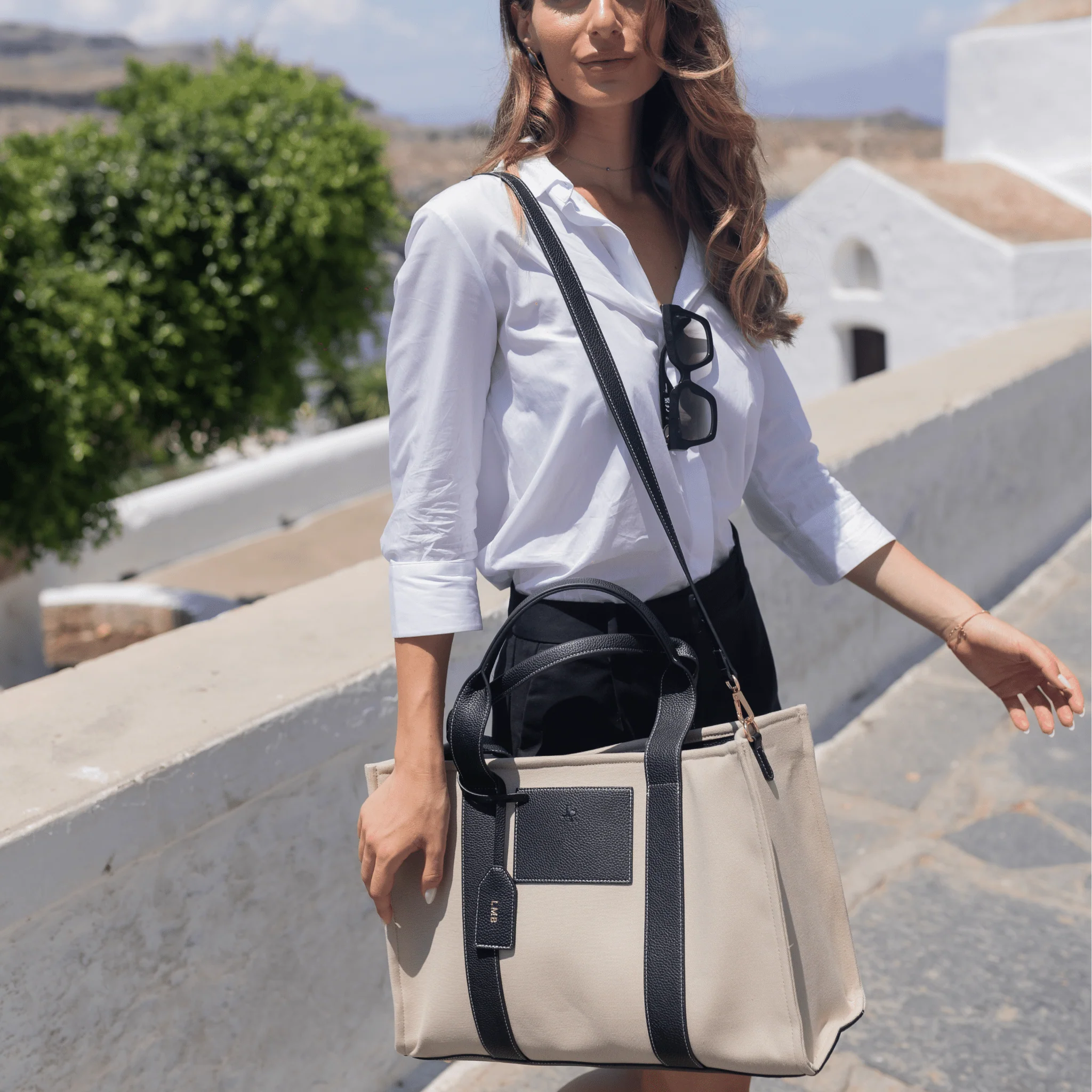 Porto Maxi Luxe Vegan Leather And Canvas Tote Bag - Black - Image 7