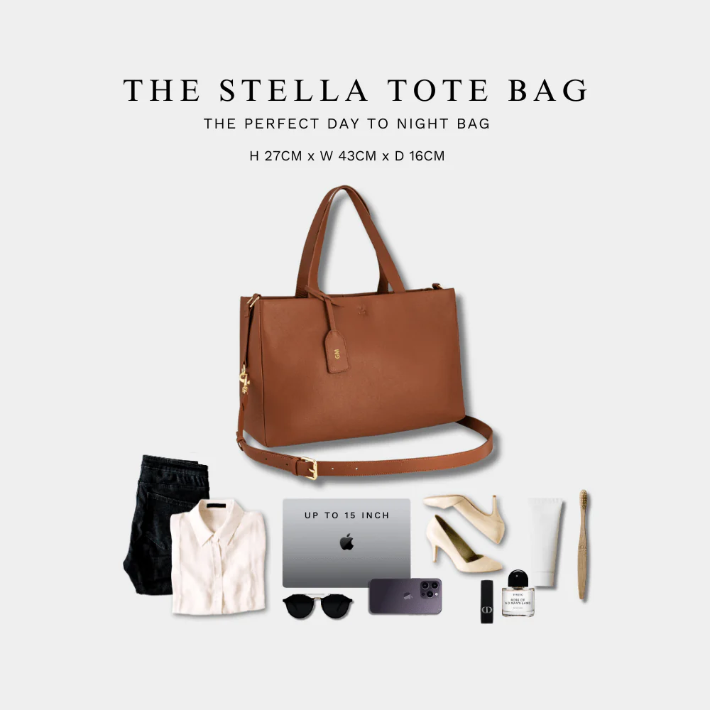 Stella Large Luxe Leather Tote Bag- Tan - Image 3