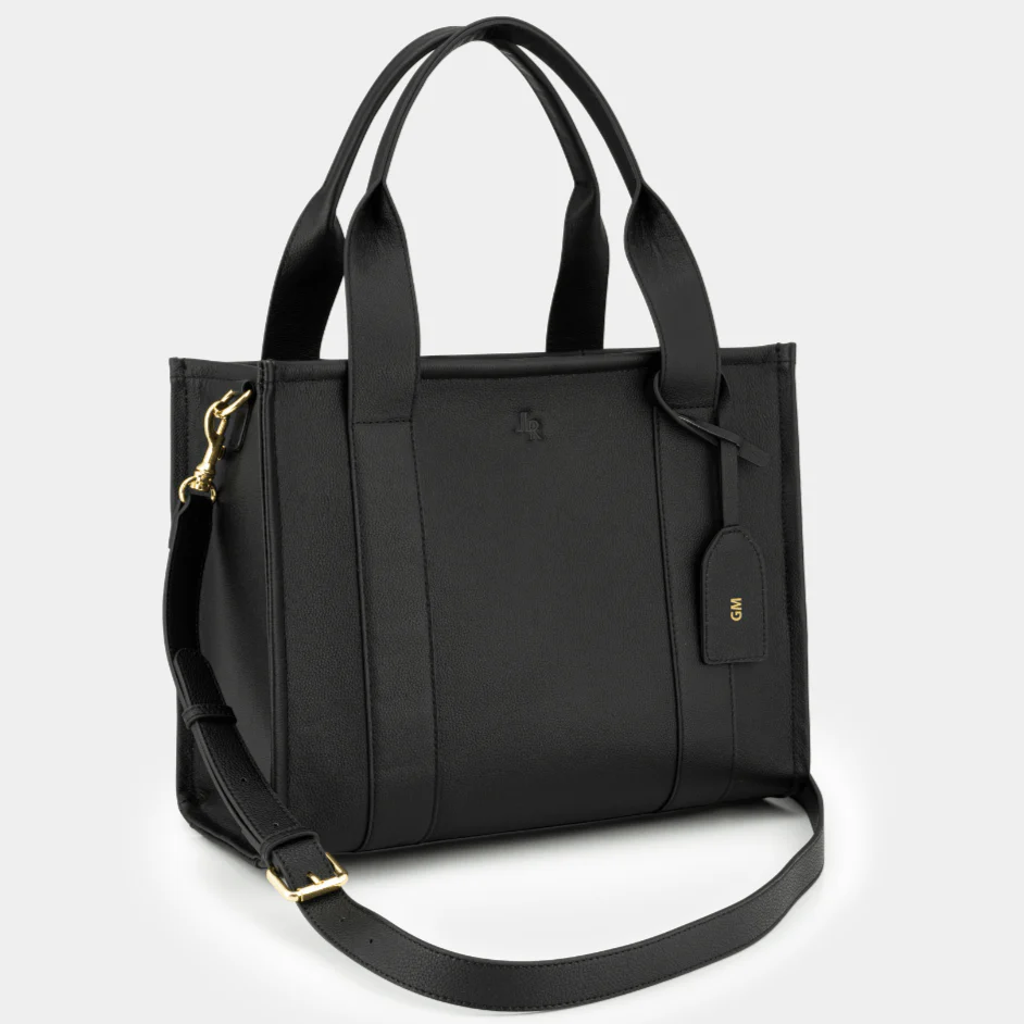 Medium Taylor Luxe Leather Tote Bag- Black - Image 7